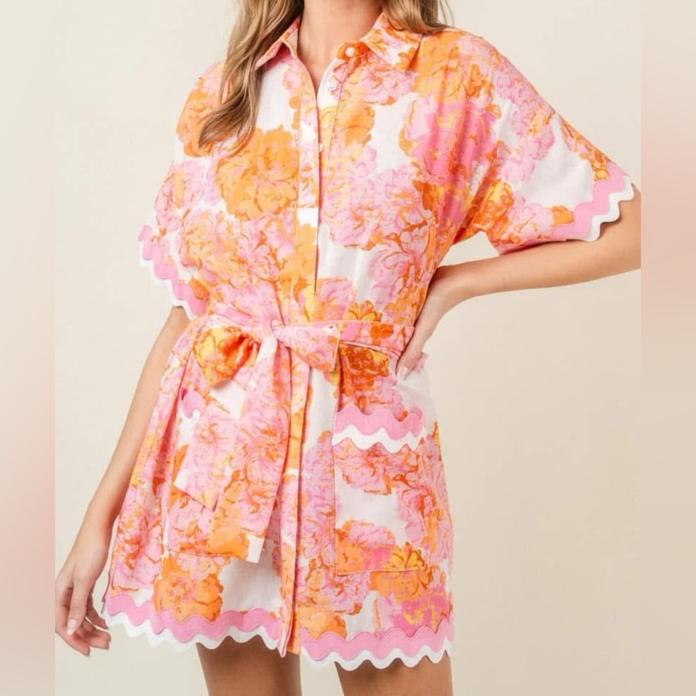 NWT Button Down Ric Rac Tie Shirt Dress. - Picture 2 of 5